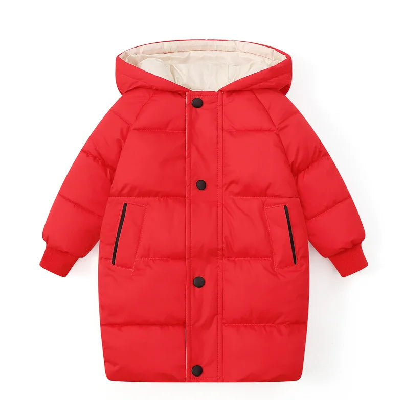 Korean Kids' Parka Coat - Medium-Length Thick Winter Jacket with Down Cotton Fill for Babies Toddlers Boys & Girls