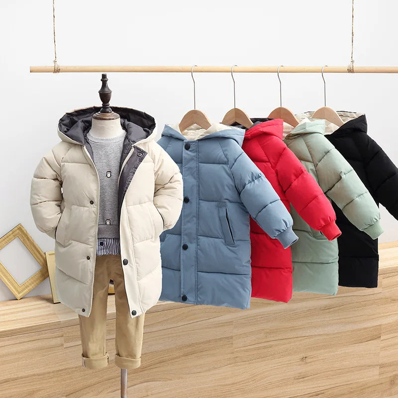 Korean Kids' Parka Coat - Medium-Length Thick Winter Jacket with Down Cotton Fill for Babies Toddlers Boys & Girls