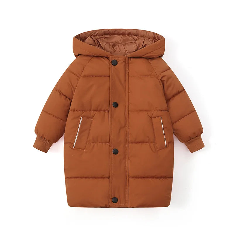 Korean Kids' Parka Coat - Medium-Length Thick Winter Jacket with Down Cotton Fill for Babies Toddlers Boys & Girls