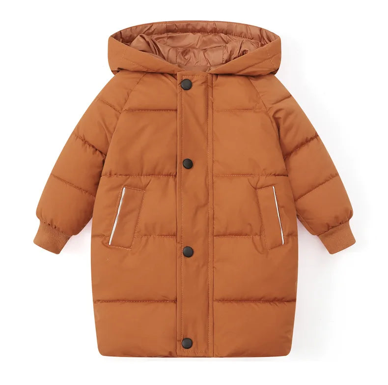 Korean Kids' Parka Coat - Medium-Length Thick Winter Jacket with Down Cotton Fill for Babies Toddlers Boys & Girls