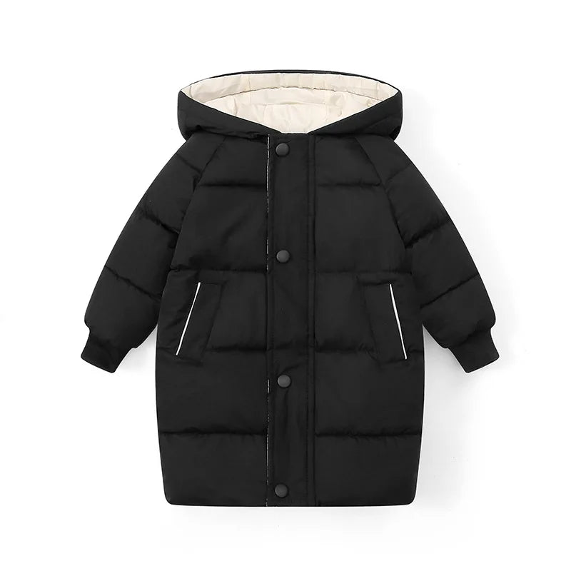 Korean Kids' Parka Coat - Medium-Length Thick Winter Jacket with Down Cotton Fill for Babies Toddlers Boys & Girls