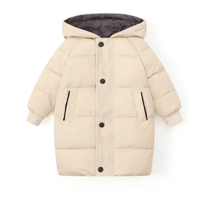 Korean Kids' Parka Coat - Medium-Length Thick Winter Jacket with Down Cotton Fill for Babies Toddlers Boys & Girls