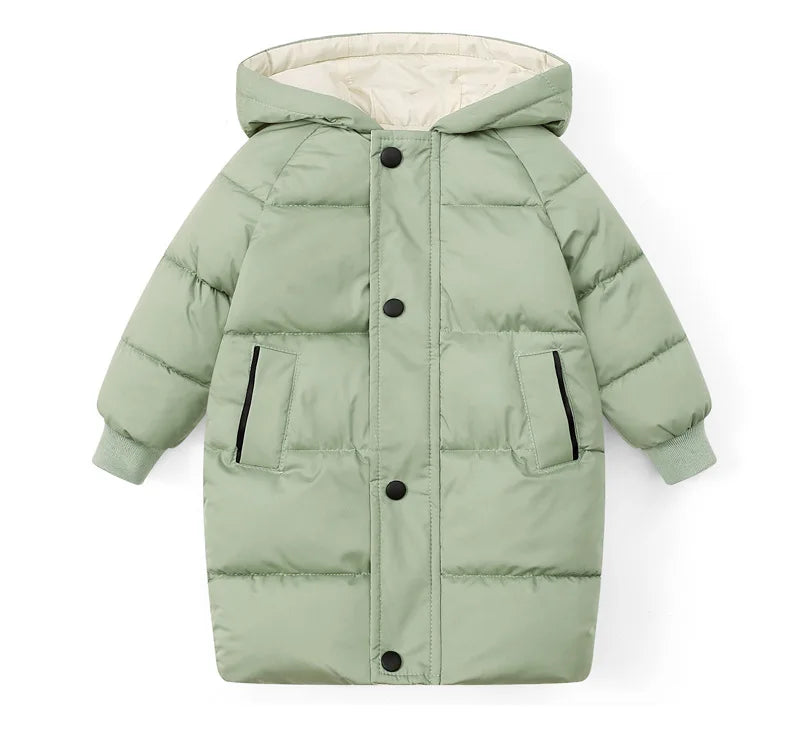 Korean Kids' Parka Coat - Medium-Length Thick Winter Jacket with Down Cotton Fill for Babies Toddlers Boys & Girls