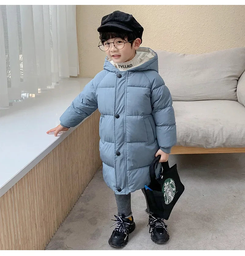 Korean Kids' Parka Coat - Medium-Length Thick Winter Jacket with Down Cotton Fill for Babies Toddlers Boys & Girls