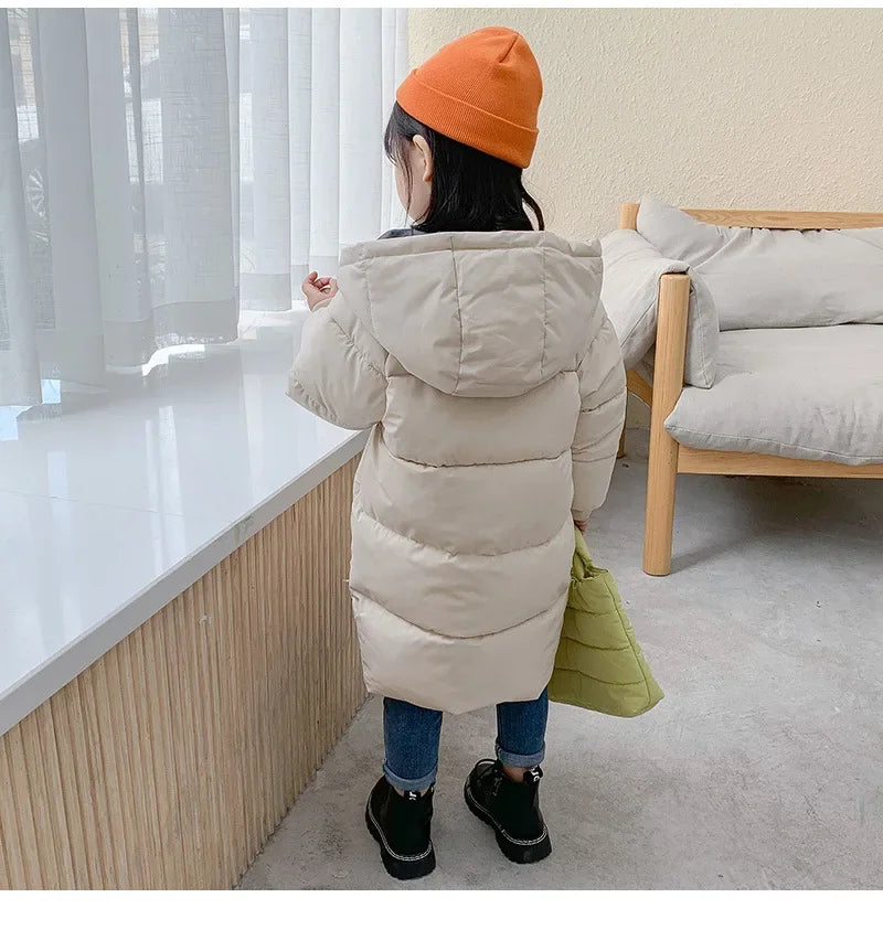 Korean Kids' Parka Coat - Medium-Length Thick Winter Jacket with Down Cotton Fill for Babies Toddlers Boys & Girls