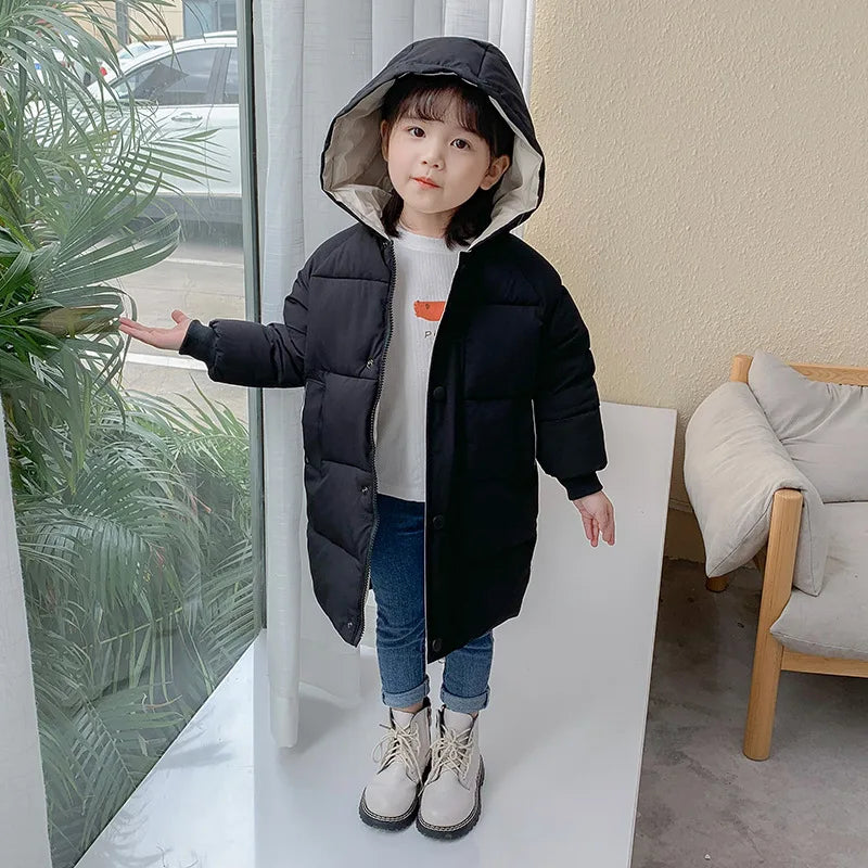 Korean Kids' Parka Coat - Medium-Length Thick Winter Jacket with Down Cotton Fill for Babies Toddlers Boys & Girls