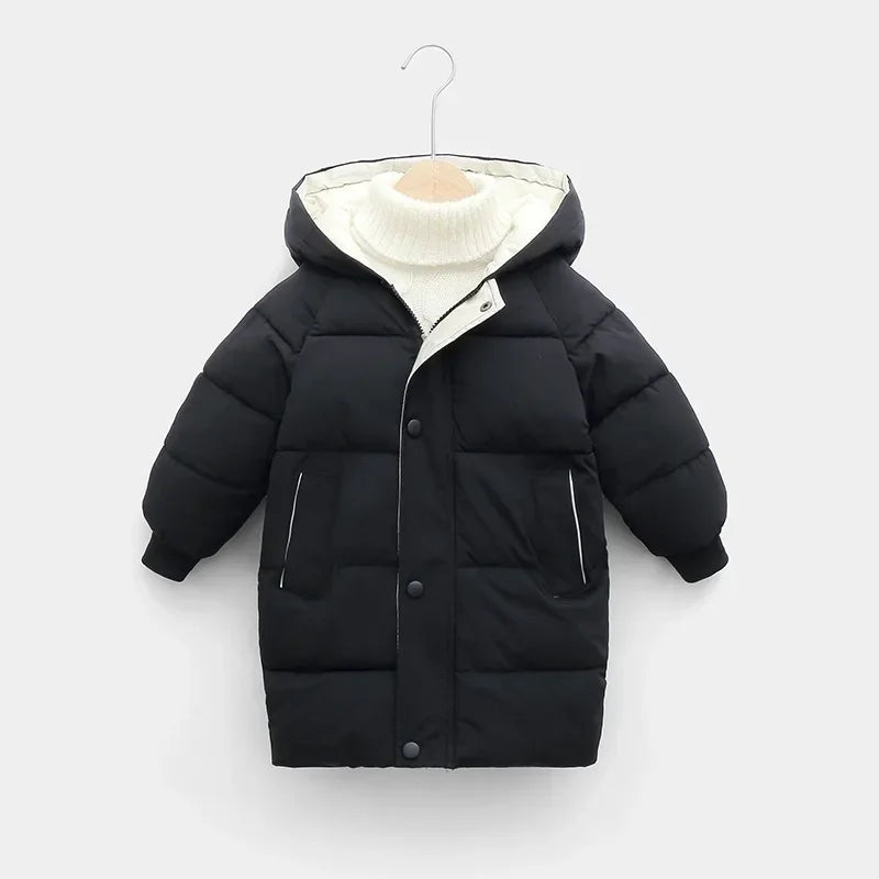 Korean Kids' Parka Coat - Medium-Length Thick Winter Jacket with Down Cotton Fill for Babies Toddlers Boys & Girls