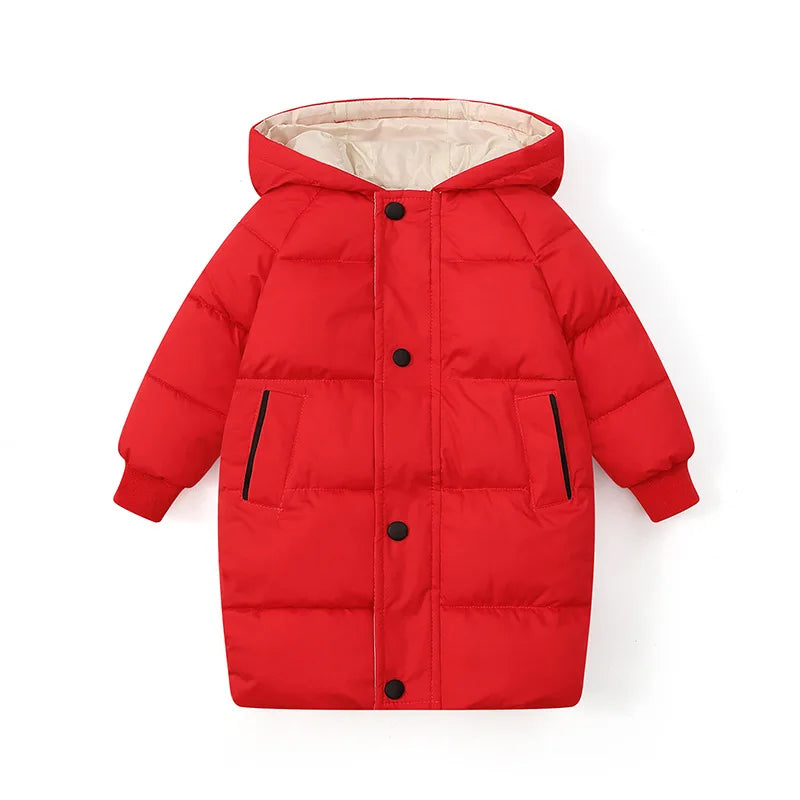 Korean Kids' Parka Coat - Medium-Length Thick Winter Jacket with Down Cotton Fill for Babies Toddlers Boys & Girls