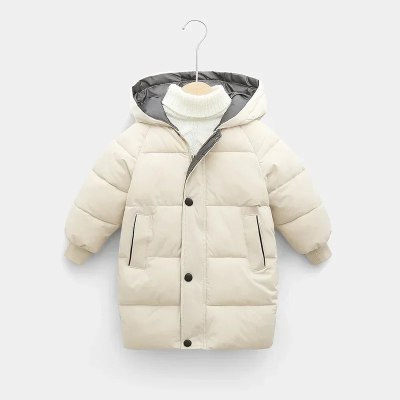 Korean Kids' Parka Coat - Medium-Length Thick Winter Jacket with Down Cotton Fill for Babies Toddlers Boys & Girls