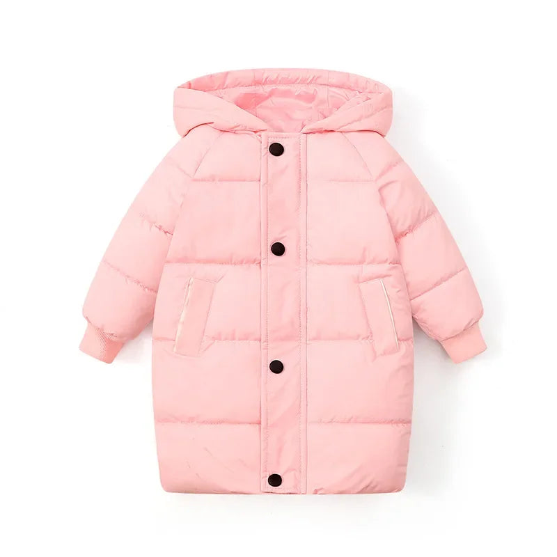 Korean Kids' Parka Coat - Medium-Length Thick Winter Jacket with Down Cotton Fill for Babies Toddlers Boys & Girls