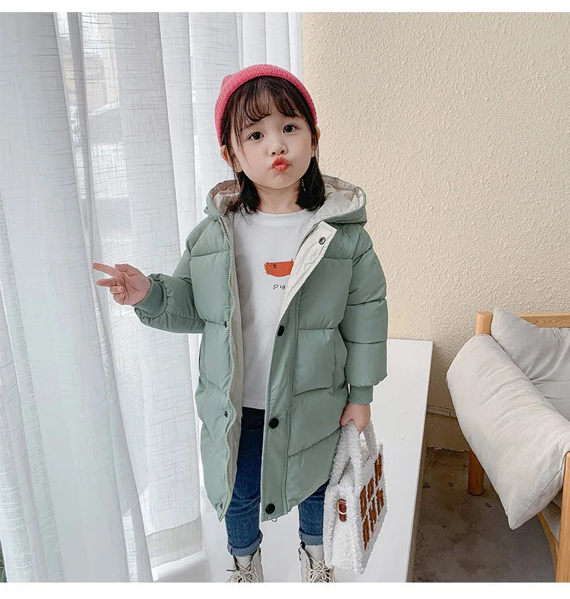Korean Kids' Parka Coat - Medium-Length Thick Winter Jacket with Down Cotton Fill for Babies Toddlers Boys & Girls
