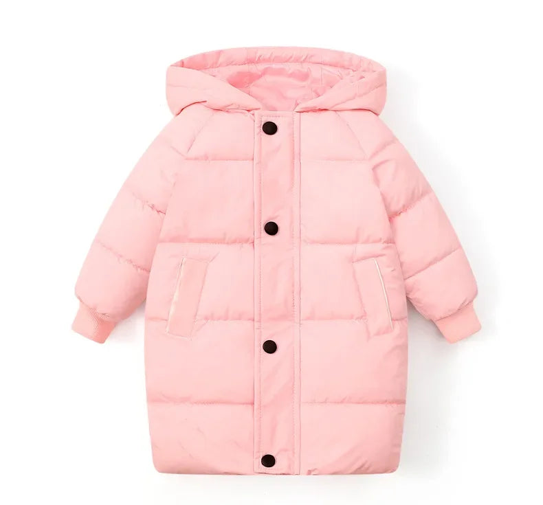 Korean Kids' Parka Coat - Medium-Length Thick Winter Jacket with Down Cotton Fill for Babies Toddlers Boys & Girls