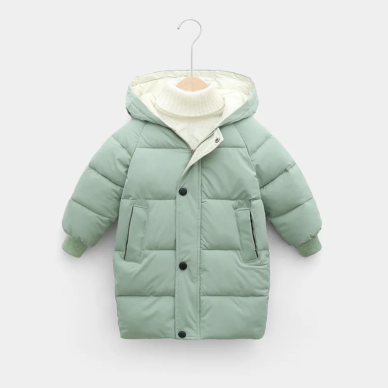 Korean Kids' Parka Coat - Medium-Length Thick Winter Jacket with Down Cotton Fill for Babies Toddlers Boys & Girls